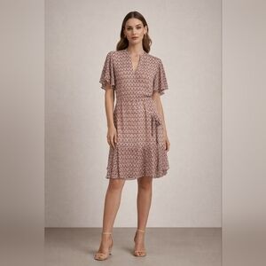 Reiss Anna Printed Flutter Sleeve Dress | US 6